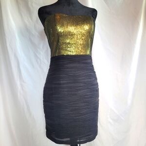 NWT Esley Black Gold/Green Sequin Mesh Strapless Dress Women's Size M
